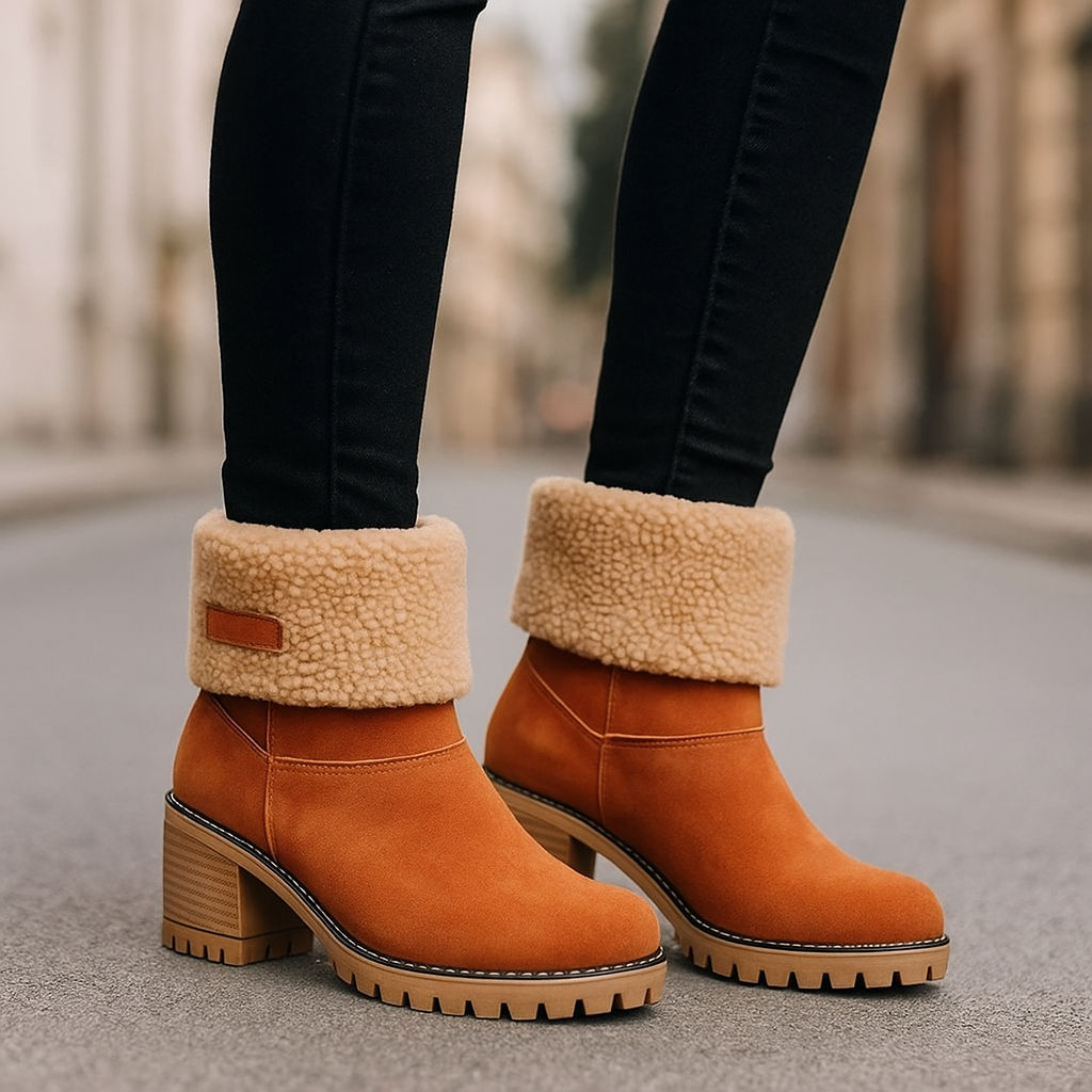 Avery Women's Suede Ankle Boots – Cozy Fur-Lined Block Heel