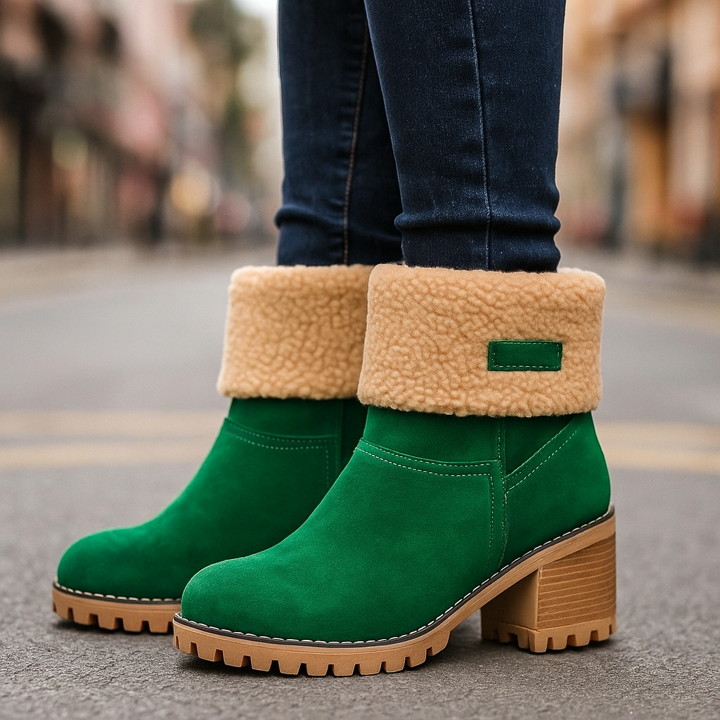 Avery Women's Suede Ankle Boots – Cozy Fur-Lined Block Heel