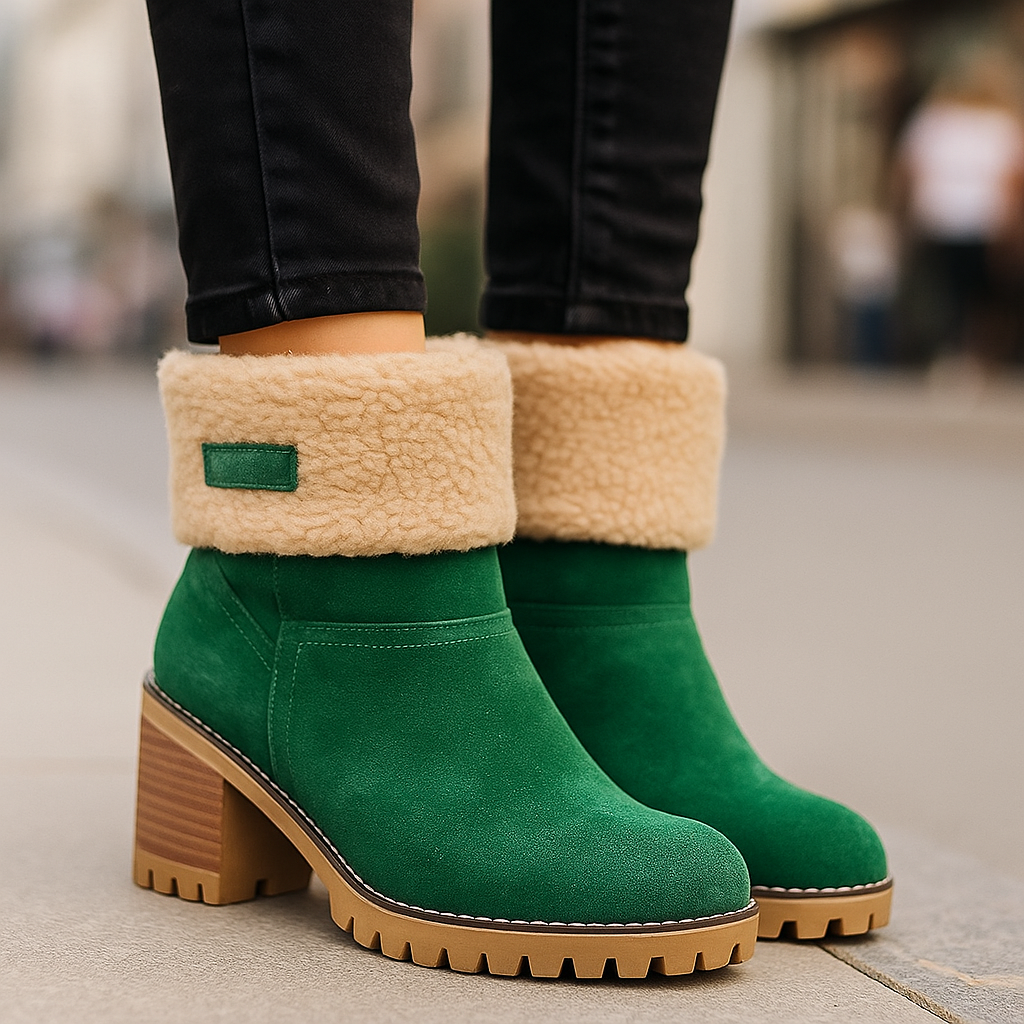 Avery Women's Suede Ankle Boots – Cozy Fur-Lined Block Heel