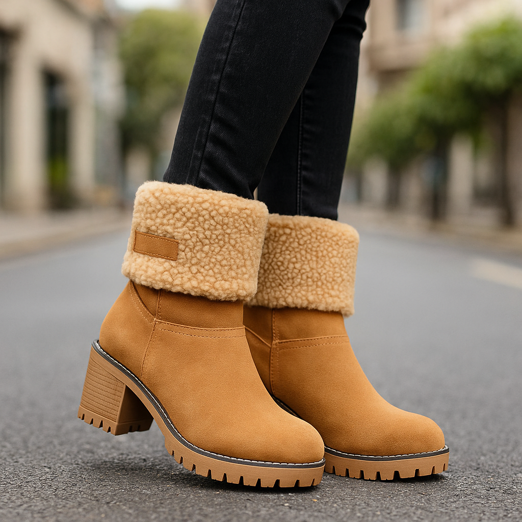 Avery Women's Suede Ankle Boots – Cozy Fur-Lined Block Heel