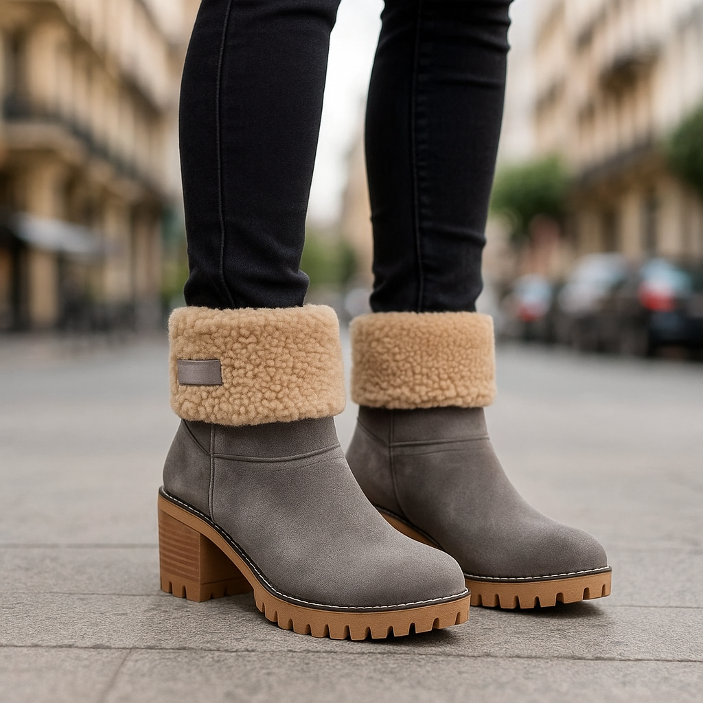 Avery Women's Suede Ankle Boots – Cozy Fur-Lined Block Heel
