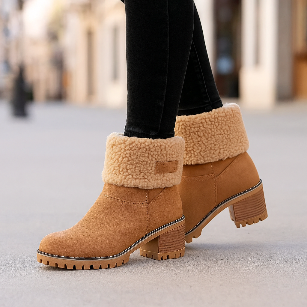 Avery Women's Suede Ankle Boots – Cozy Fur-Lined Block Heel
