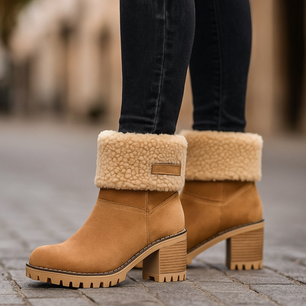 Avery Women's Suede Ankle Boots – Cozy Fur-Lined Block Heel