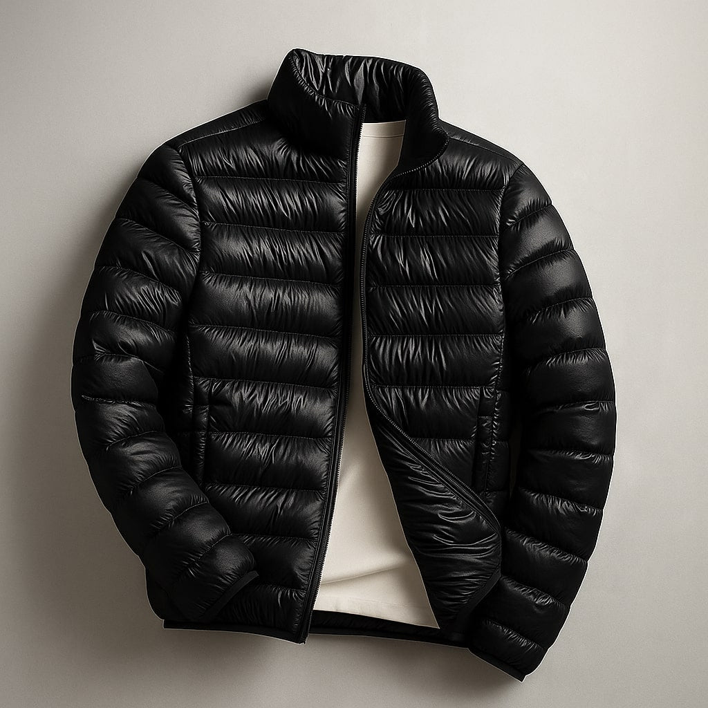 Men's Lightweight Quilted Winter Jacket in Gray – Wind-Resistant Shell for Cold Weather