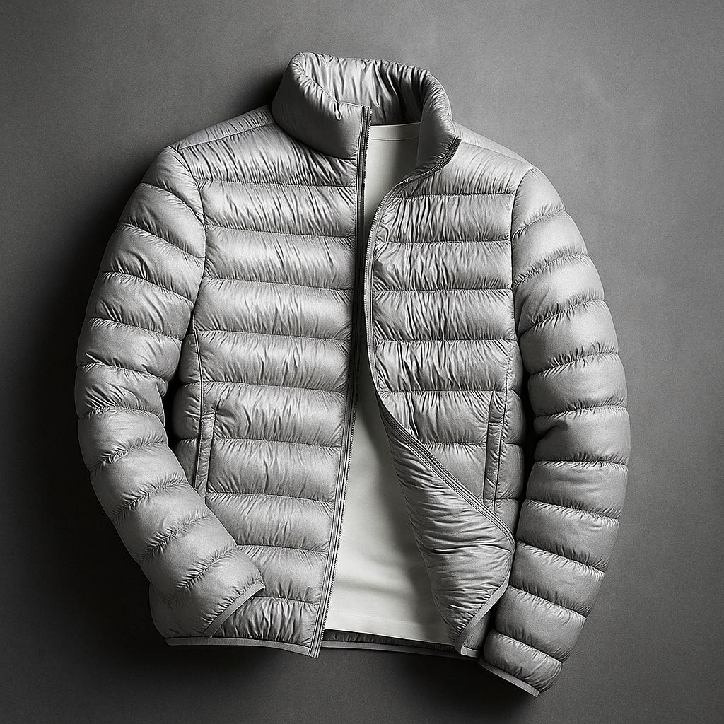 Men's Lightweight Quilted Winter Jacket in Gray – Wind-Resistant Shell for Cold Weather