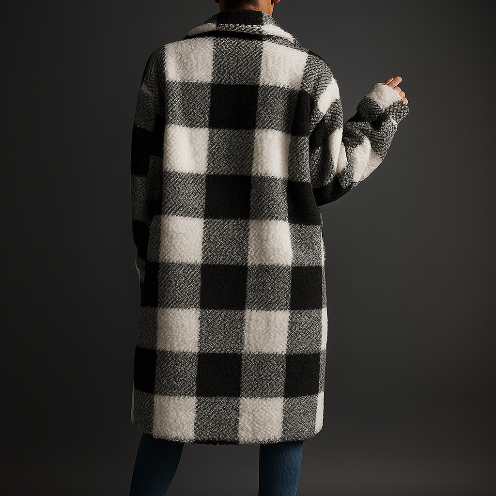 Charlotte Women's Fleece Overcoat – Cozy Checkered Winter Jacket for Layering