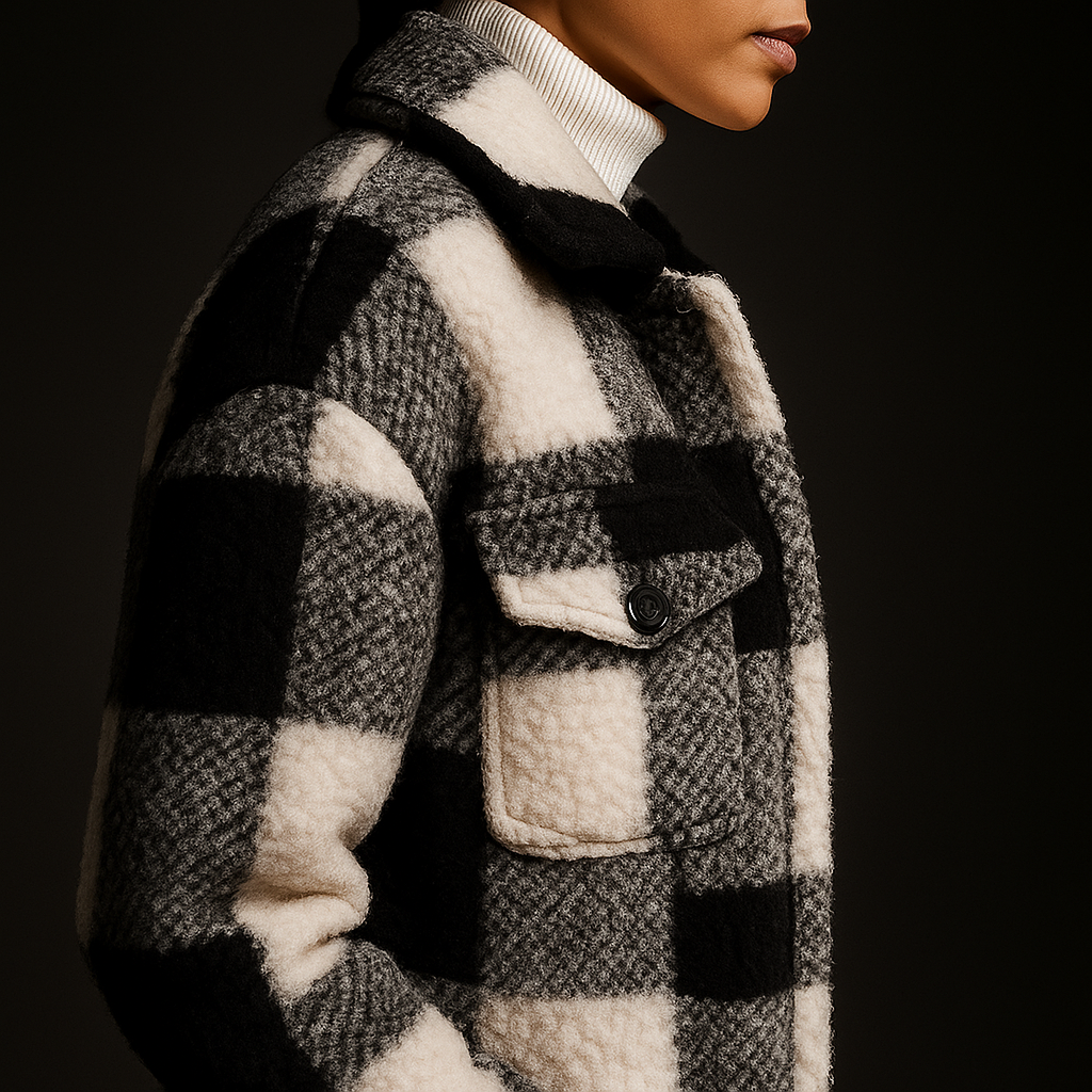 Charlotte Women's Fleece Overcoat – Cozy Checkered Winter Jacket for Layering