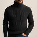 Arnelio Men's Thick Ribbed Knit Turtleneck Sweater with Structured Collar
