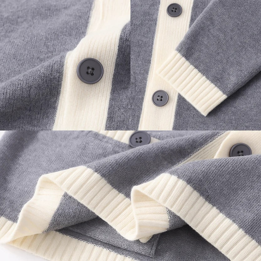 Holand Men's Two-Tone Knitted Cardigan with Button Placket