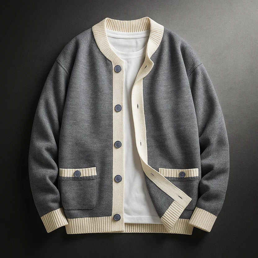 Holand Men's Two-Tone Knitted Cardigan with Button Placket