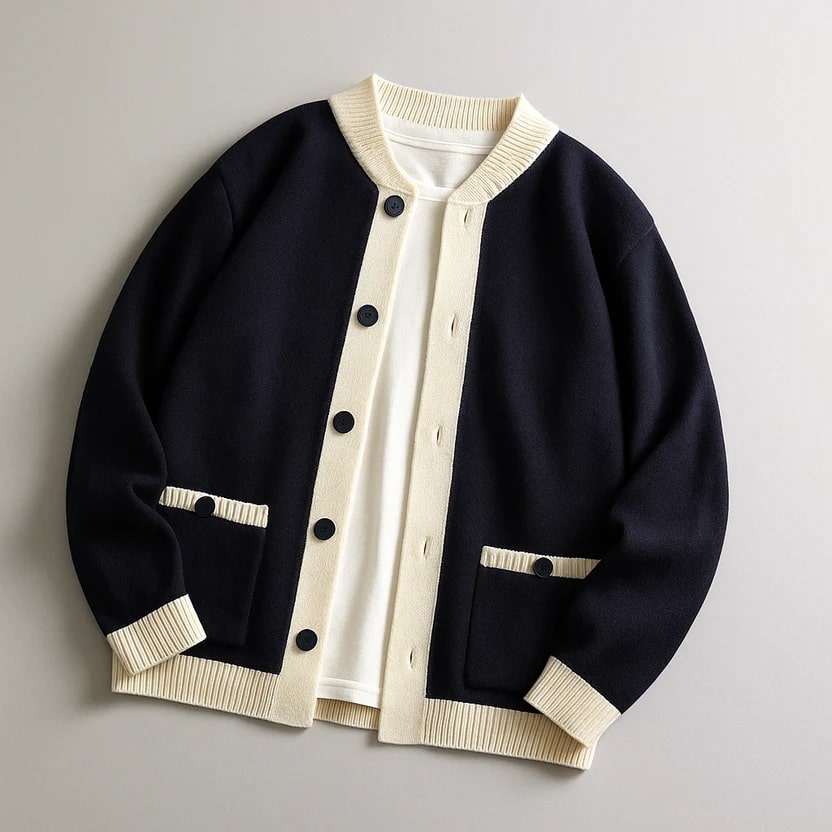 Holand Men's Two-Tone Knitted Cardigan with Button Placket