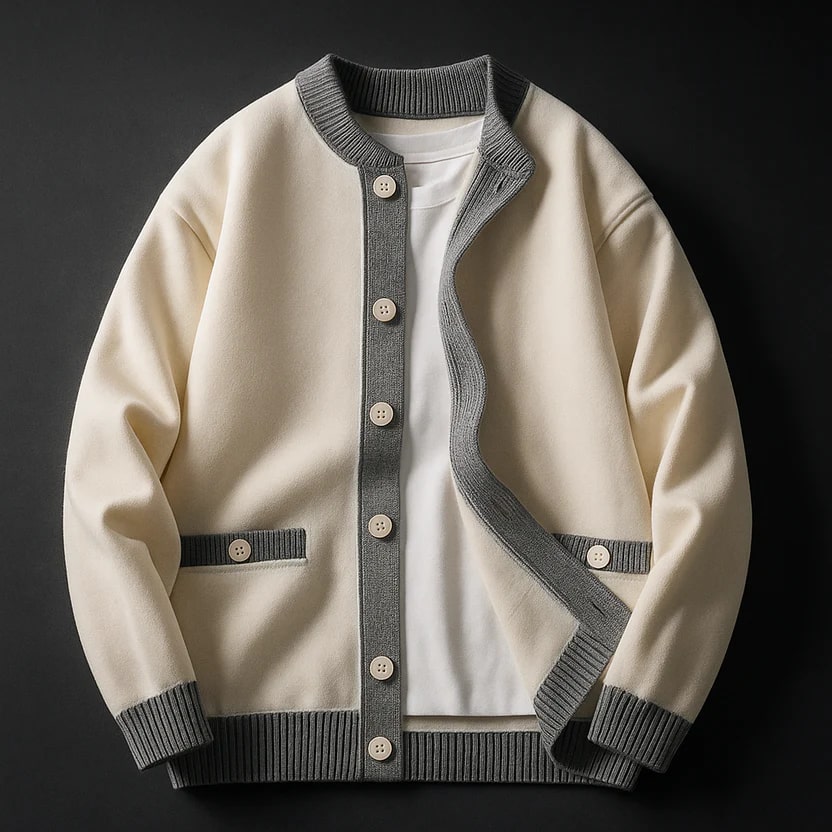 Holand Men's Two-Tone Knitted Cardigan with Button Placket