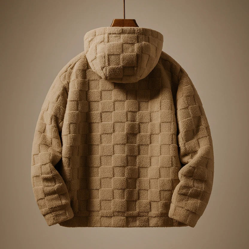 Everett Unisex Oversized Plush Check Fleece Hooded Jacket