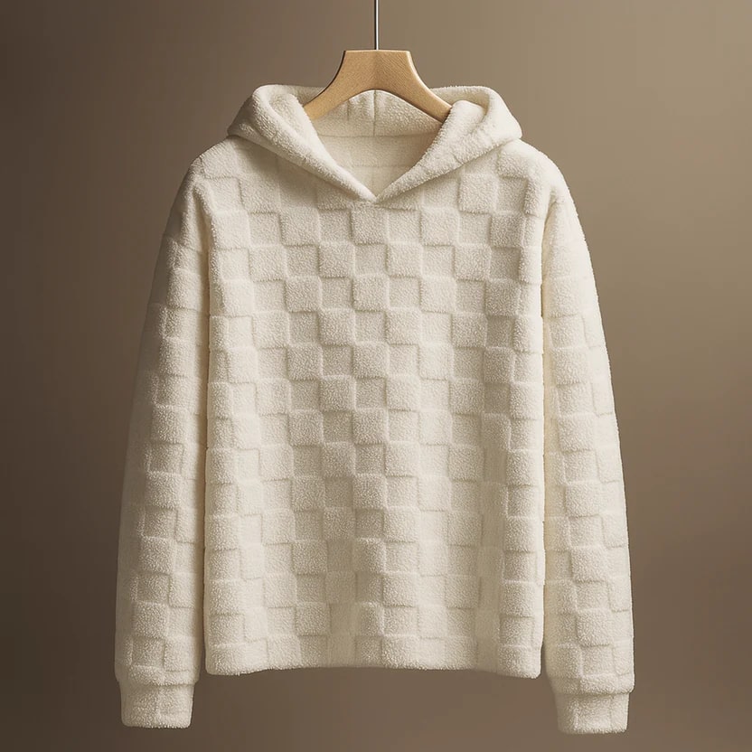 Everett Unisex Oversized Plush Check Fleece Hooded Jacket