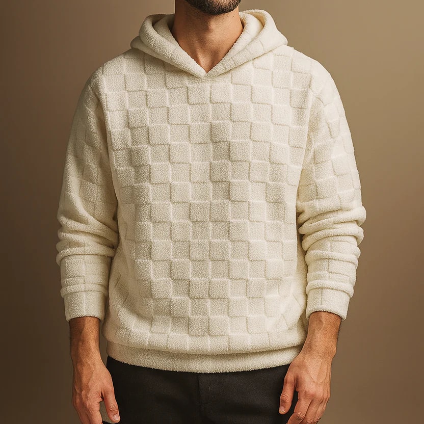Everett Unisex Oversized Plush Check Fleece Hooded Jacket