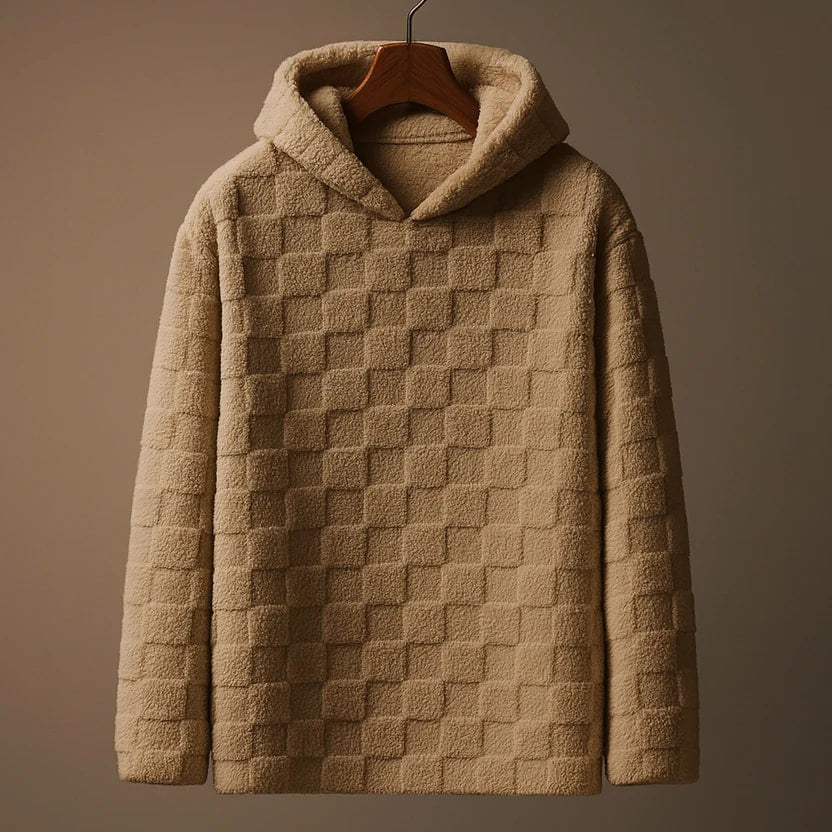 Everett Unisex Oversized Plush Check Fleece Hooded Jacket