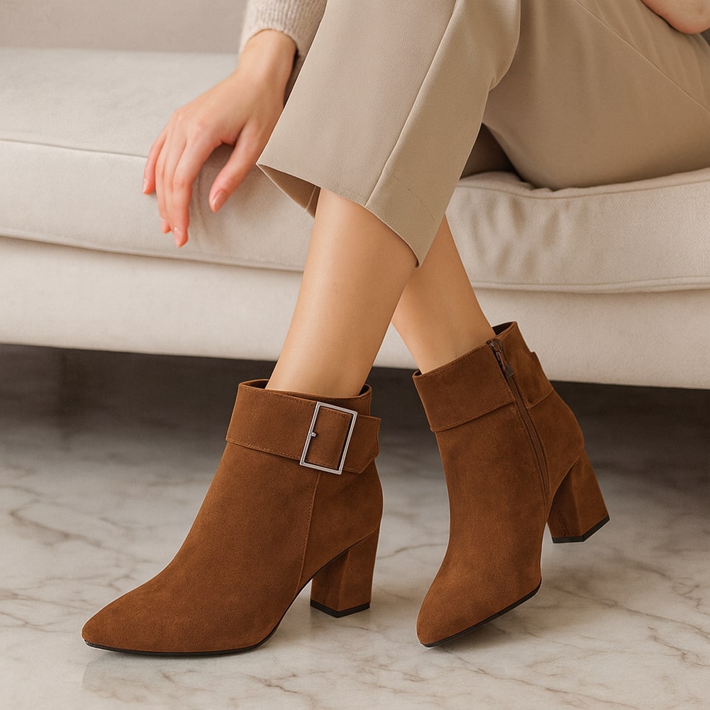Imee Suede Ankle Boots with Buckle Detail