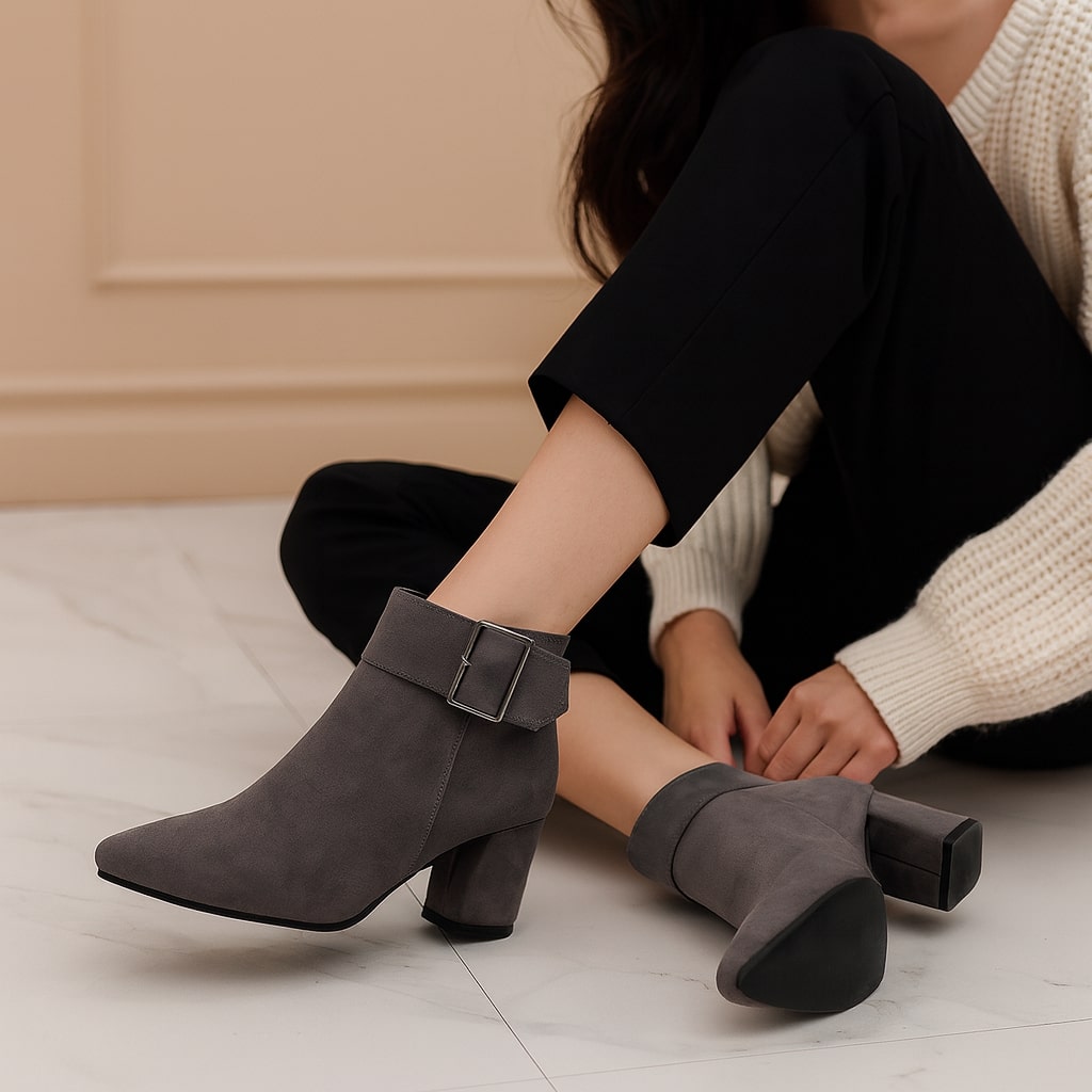 Imee Suede Ankle Boots with Buckle Detail