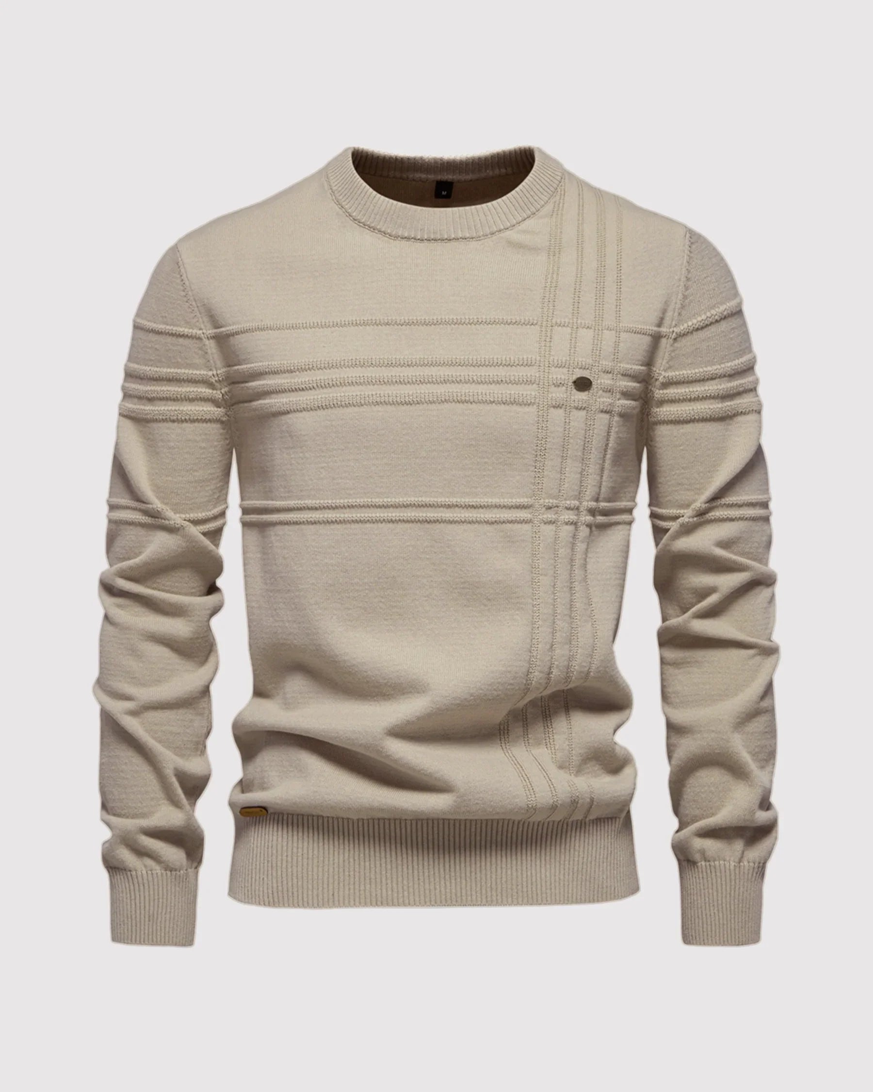 Marcus Cotton Knit Sweater – Crosshatch Crew Neck Pullover