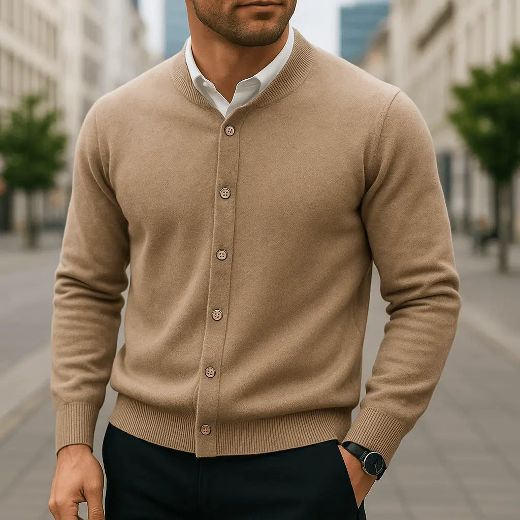 Frostan Men's Lightweight Brushed Knit Cashmere Cardigan with Button-Up Design