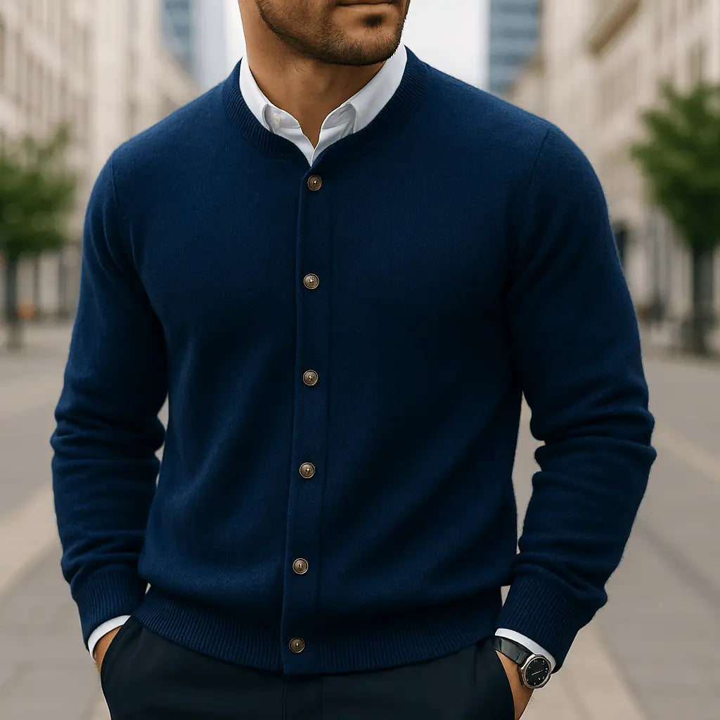 Frostan Men's Lightweight Brushed Knit Cashmere Cardigan with Button-Up Design
