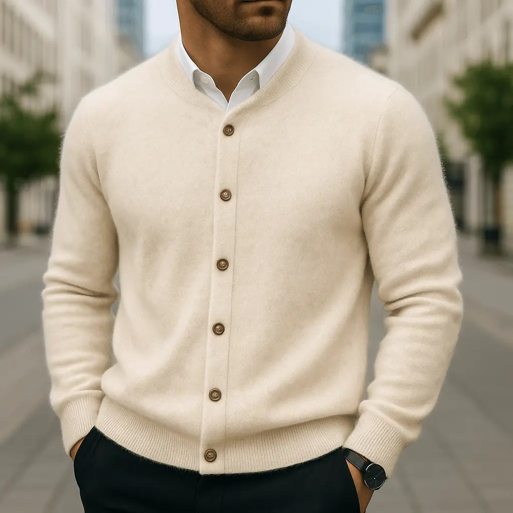 Frostan Men's Lightweight Brushed Knit Cashmere Cardigan with Button-Up Design