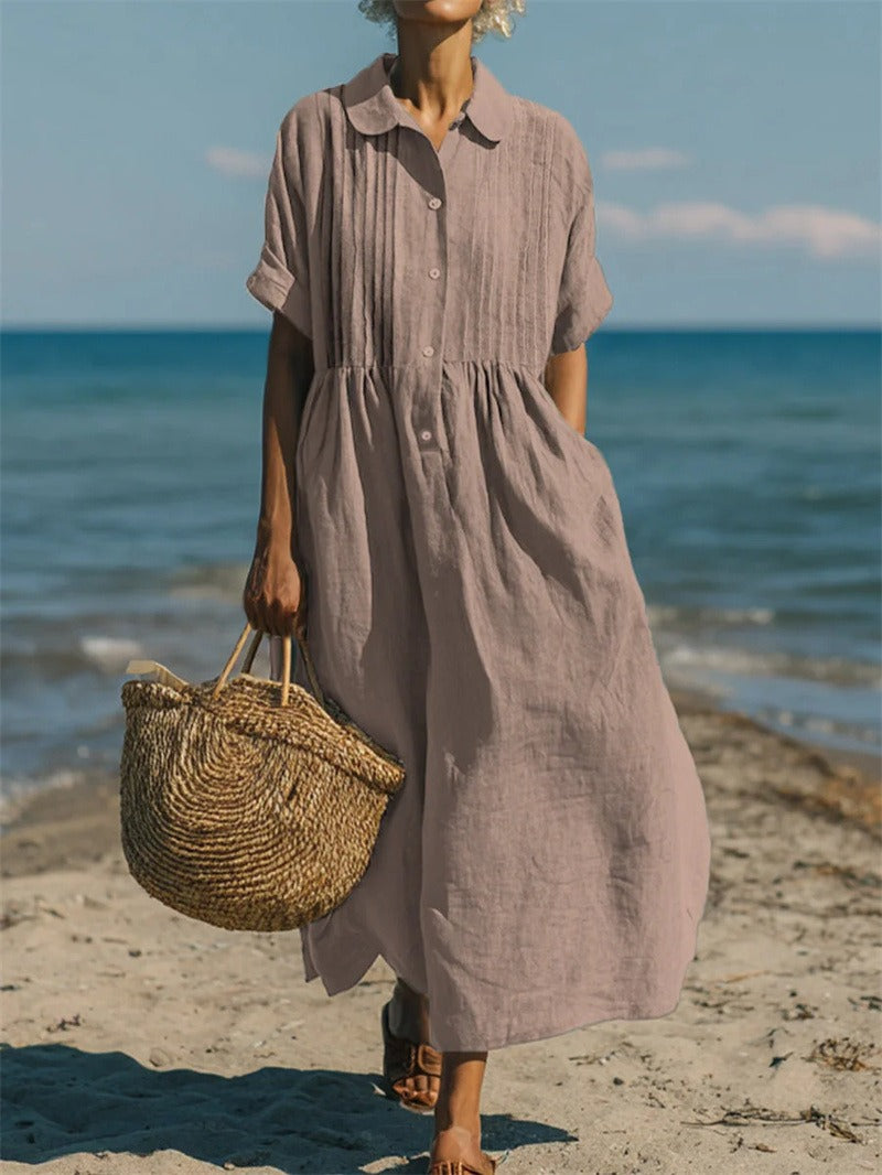 Luciana Cotton Button Up Shirt Dress – Lightweight Midi Dress
