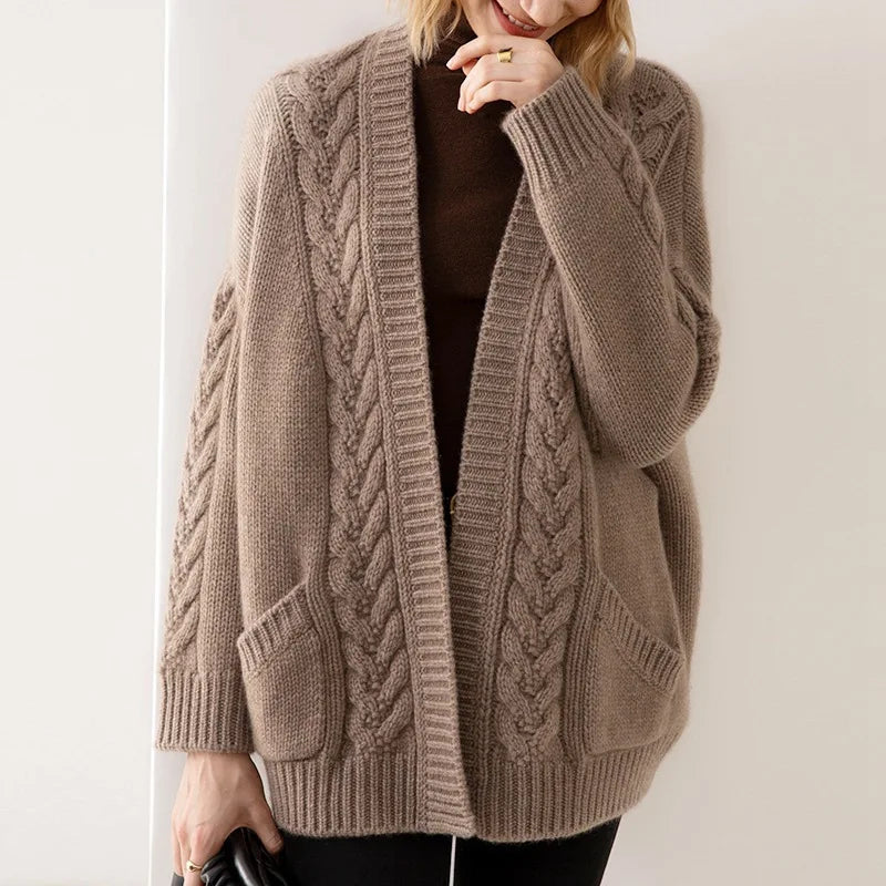 Estella Women's Chunky Cotton Cable Knit Cardigan – Oversized Relaxed Fit