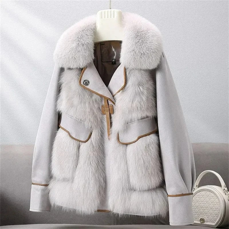 Almana Women's Luxurious Plush Fur Winter Coat with Toggle Closure