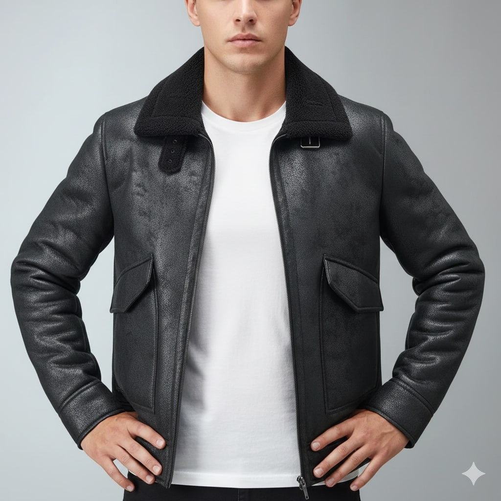 Harlan Men's Suede-Style Shearling Coat – Ultimate Winter Jacket for Extreme Cold