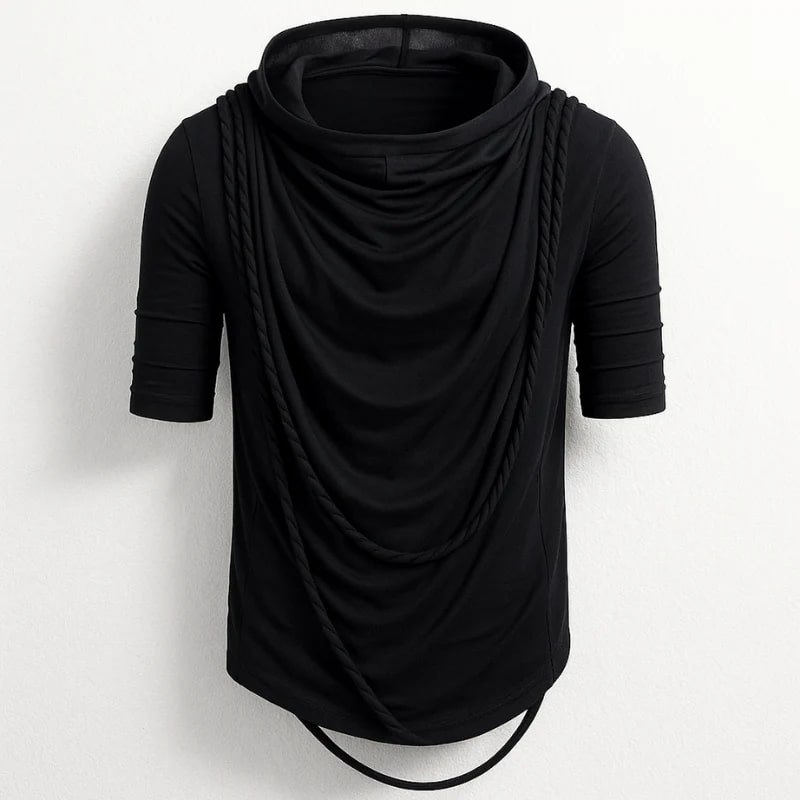 Ameer Men's Hooded Shirt – Stretch-Knit Cotton with Unique Asymmetrical Hem