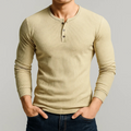 Ellias Men's Waffle Knit Henley Long Sleeve Pullover