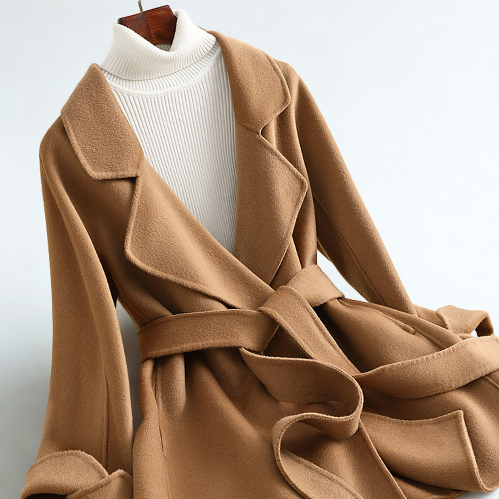 Emilia Women's Wool Blend Coat – Belted Silhouette with Wide Lapel Collar
