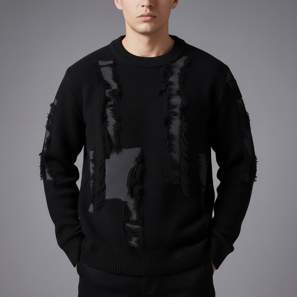 Aiden Men's Distressed Sweater – Textured Knit Pullover with Bold Frayed Accents