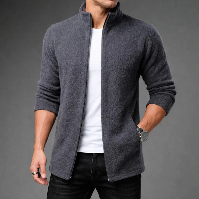 Hudson Men's Mid-Length Fleece Zip-Up Jacket for Cold Weather