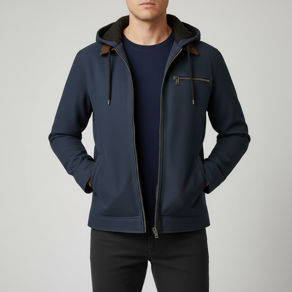 Beckham Men's Lightweight Windbreaker with Fleece-Lined Hood