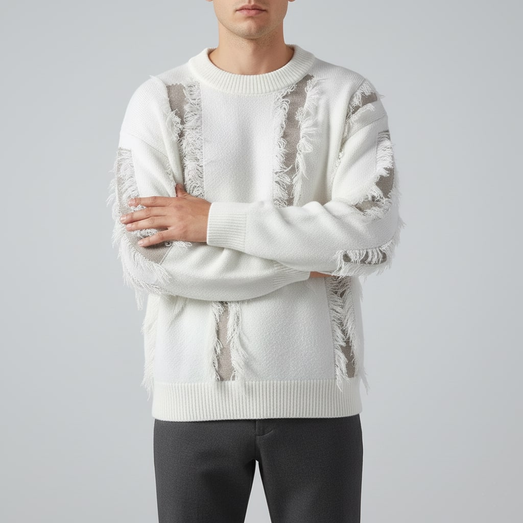 Aiden Men's Distressed Sweater – Textured Knit Pullover with Bold Frayed Accents