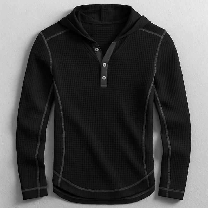 Caspian Men's Textured Cotton Waffle Knit Pullover Hoodie