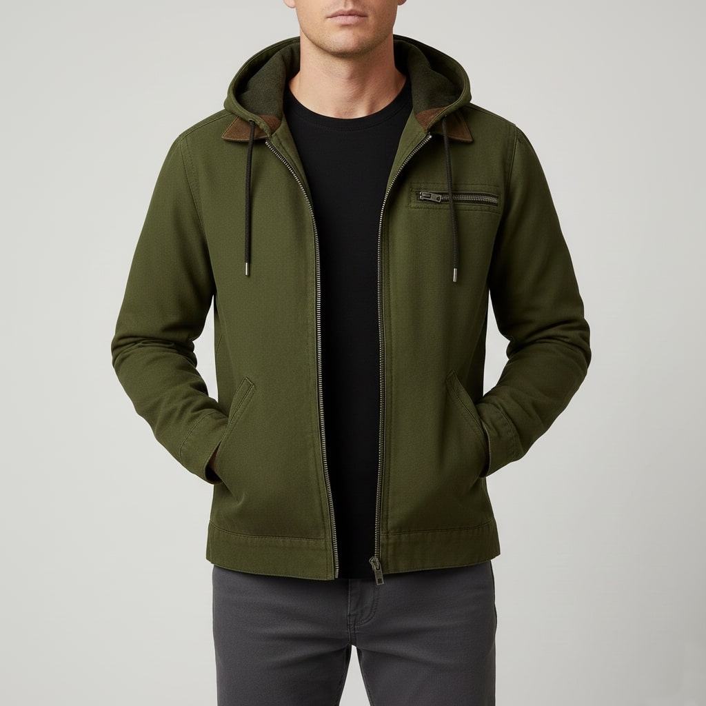 Beckham Men's Lightweight Windbreaker with Fleece-Lined Hood