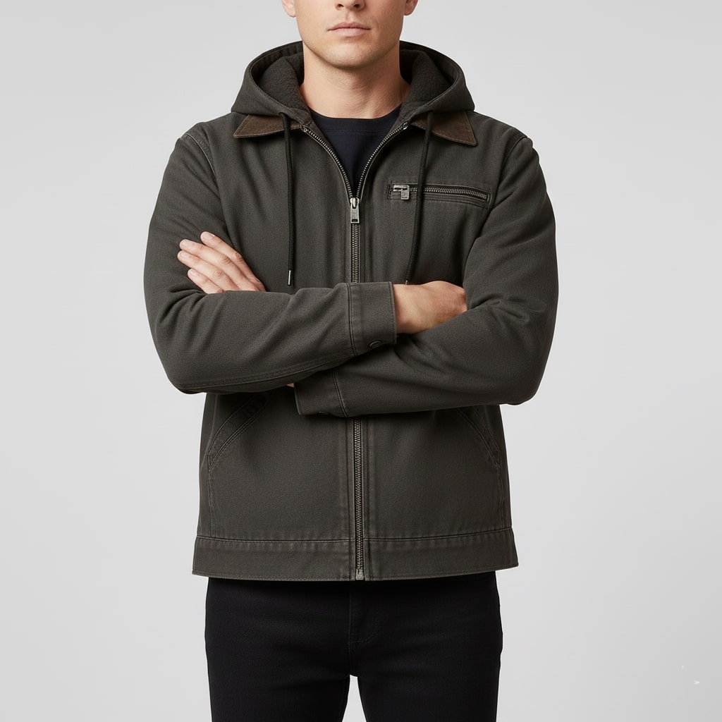 Beckham Men's Lightweight Windbreaker with Fleece-Lined Hood