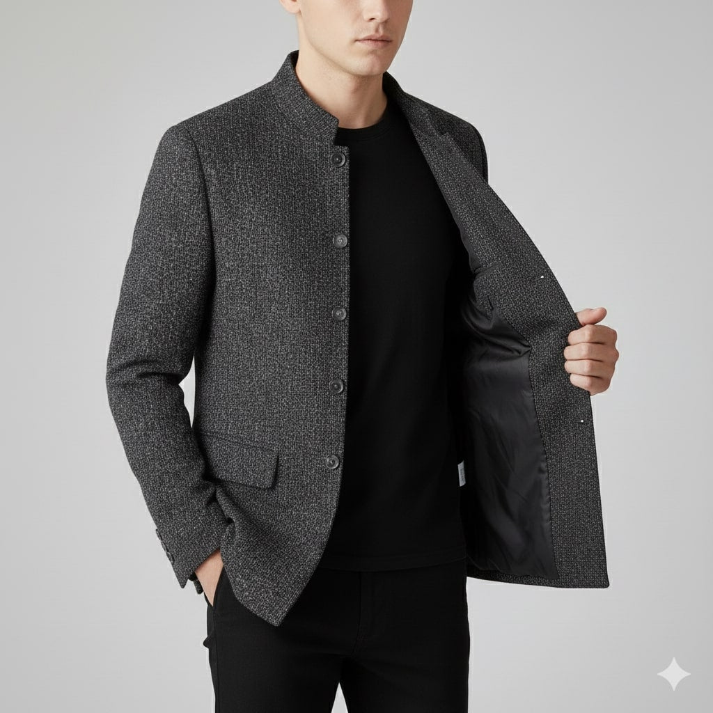 Evander Men's Slim Fit Wool-Blend Stand Collar Lightweight Jacket ...