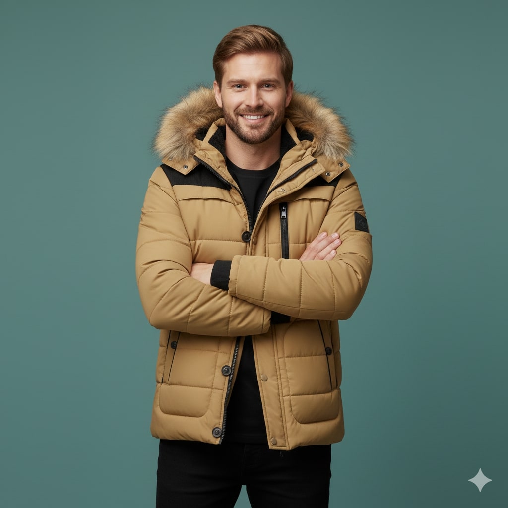 Harlan Men's Winter Coat – Hooded Jacket with Thick Fleece Lining and Cotton Shell
