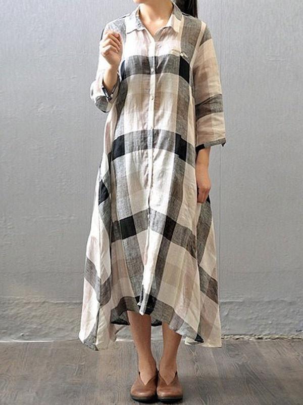 Briana Cotton Linen Shirt Midi Dress – Relaxed Fit Button Down Summer Tunic Dress