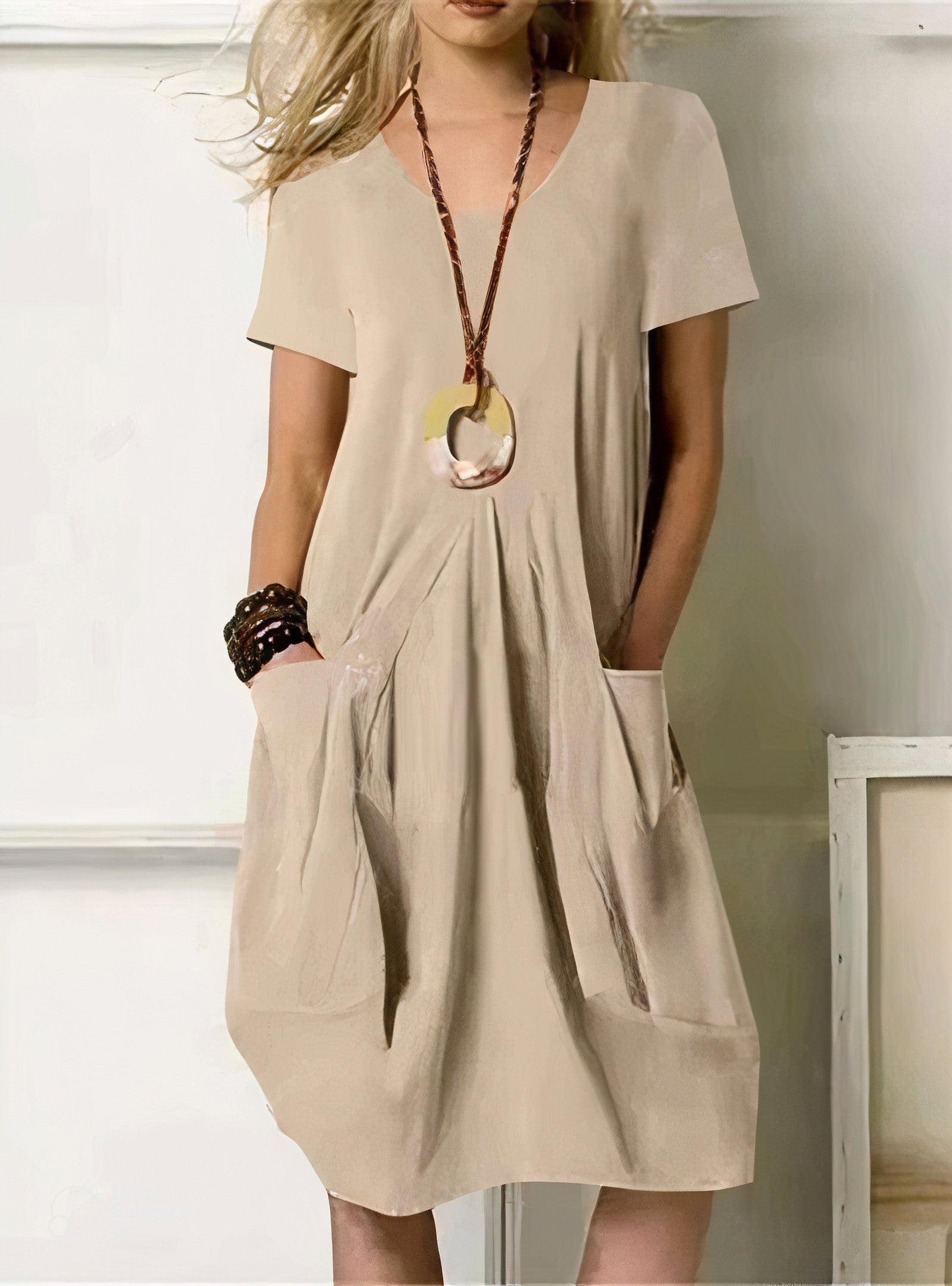 Margaux Cotton Blend Mini Dress Relaxed Fit Short Sleeve Casual Dress