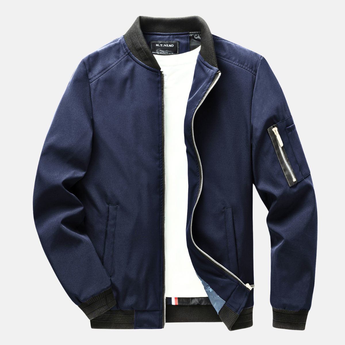 Dawson Men's Cotton Blend Bomber Jacket with Zip Pocket & Ribbed Trim