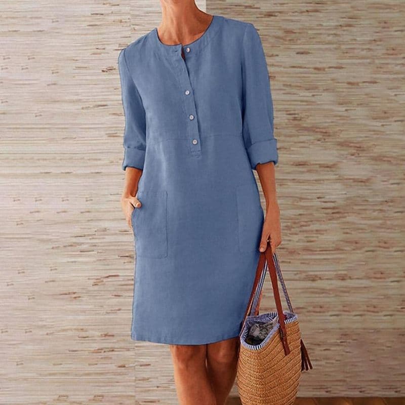 Adèle Cotton Linen Shirt Midi Dress – Breezy Casual Summer Dress