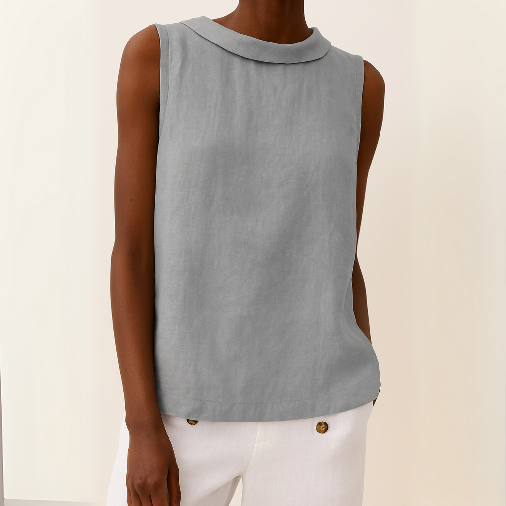 Eloisa Sleeveless Linen Blouse – Roll Collar Breathable Summer Top