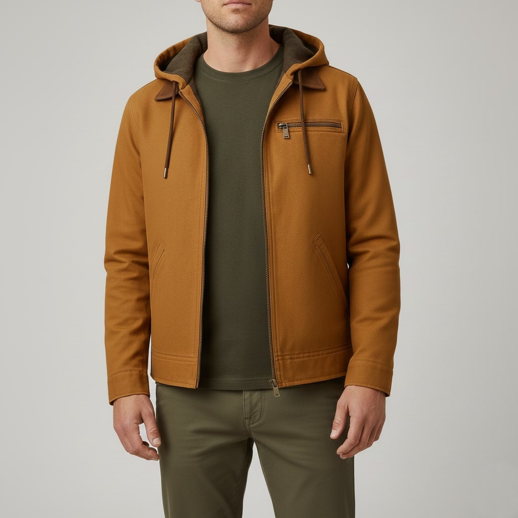 Beckham Men's Lightweight Windbreaker with Fleece-Lined Hood