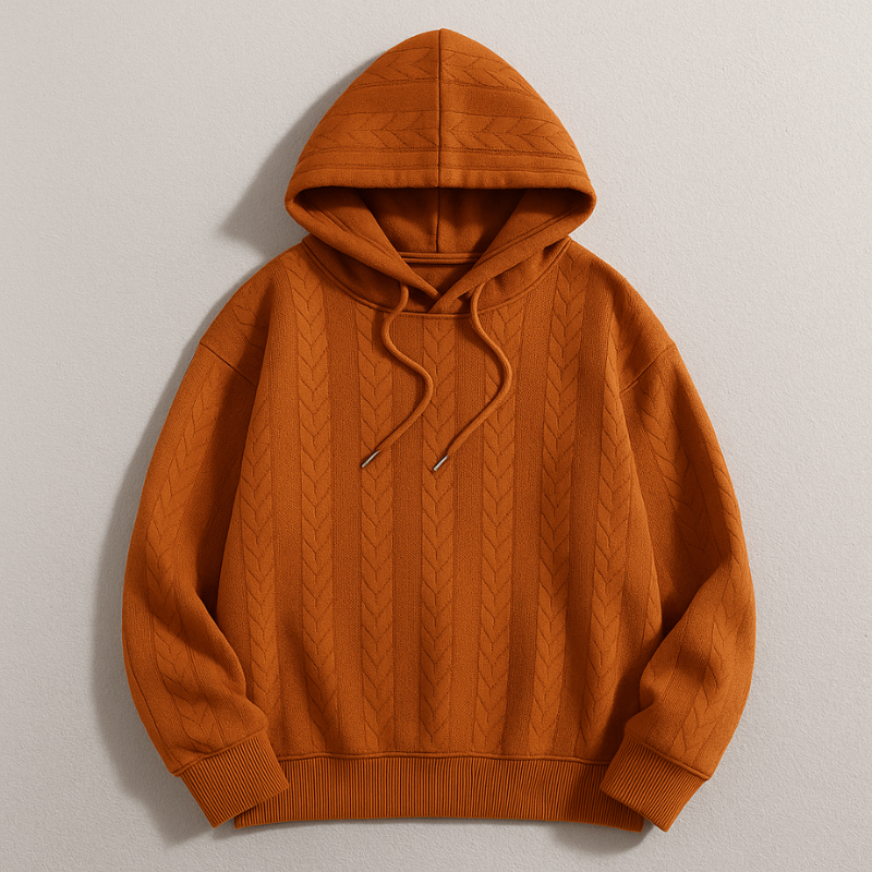 Edmund Men's Cable Knit Hoodie – Cozy Textured Cotton for Chilly Days
