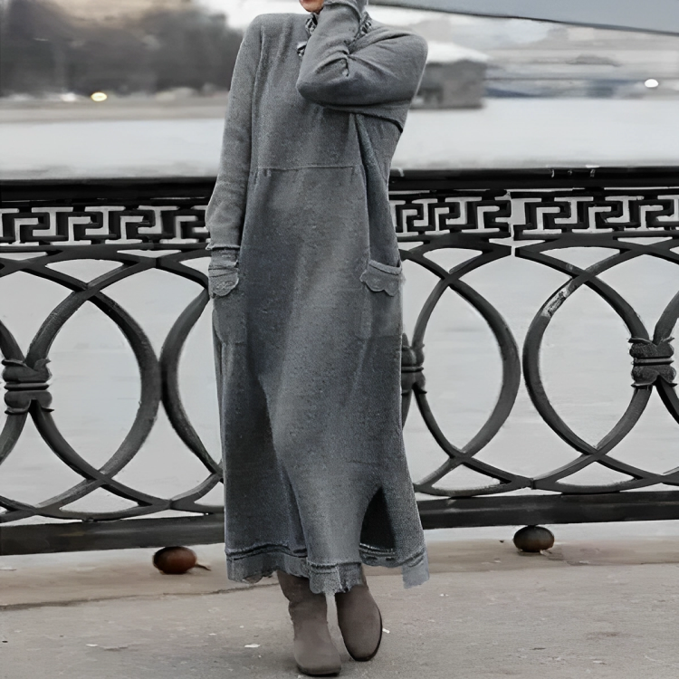 Elena Women's Winter Dress – Cozy Knit with Slimming Waistline